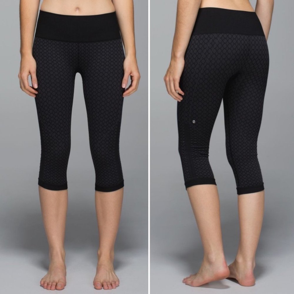 Lululemon In The Flow Crop II Seamless Leggings Heathered Deep Coal Black - Picture 1 of 13